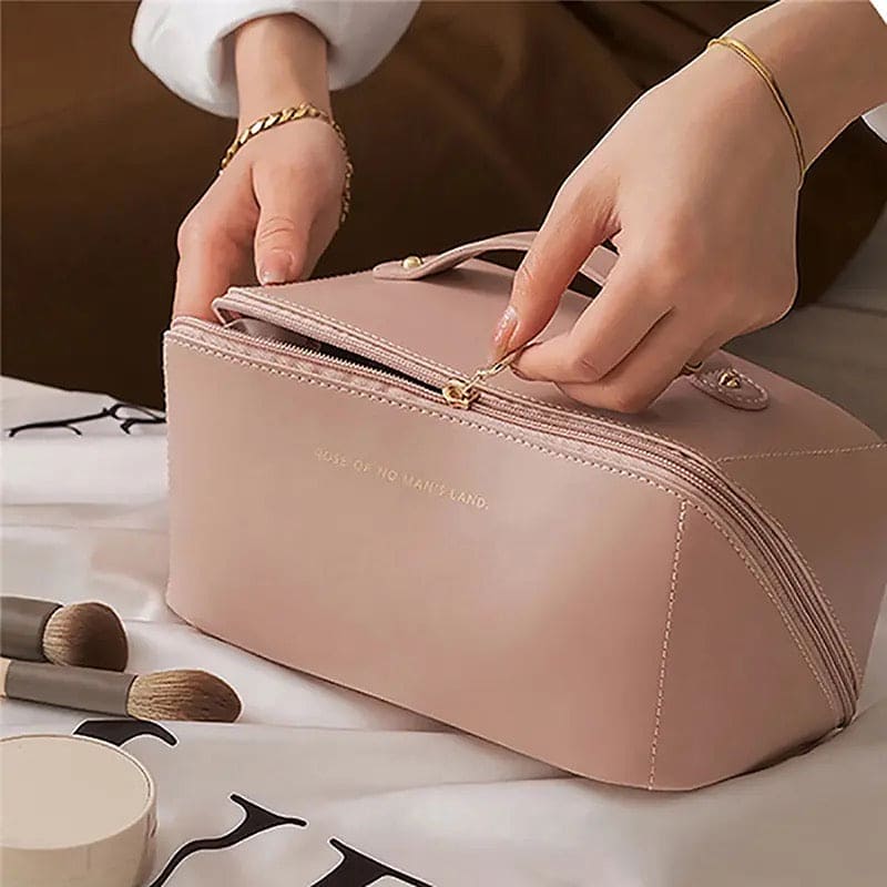 Classy Cosmetic Bag, Portable Leather Makeup Pouch, Waterproof Travel Washbag, Large Opening Makeup Bag, Multifunctional Leather Organizer Bag With Dividers And Handle, Lay Flat Large Opening Makeup Bag Classy Cosmetic Bag, Portable Leather Makeup Pouch, Waterproof Travel Washbag, Large Opening Makeup Bag, Multifunctional Leather Organizer Bag With Dividers And Handle, Lay Flat Large Opening Makeup Bag